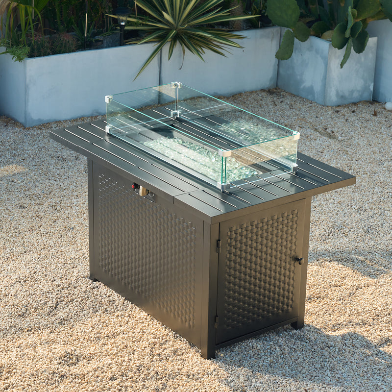 Deko Living - Rectangular Outdoor Propane Gas Fire Pit Table 50,000 BTU Propane with Lava Rock Filler