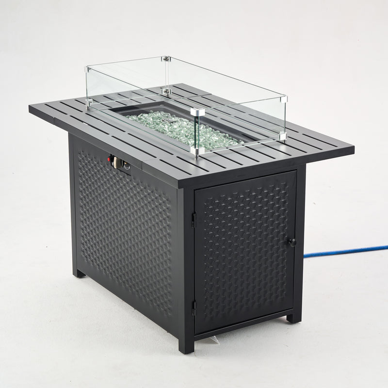 Deko Living - Rectangular Outdoor Propane Gas Fire Pit Table 50,000 BTU Propane with Lava Rock Filler