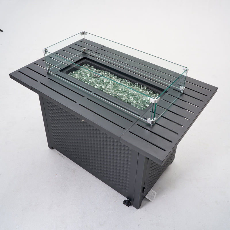 Deko Living - Rectangular Outdoor Propane Gas Fire Pit Table 50,000 BTU Propane with Lava Rock Filler