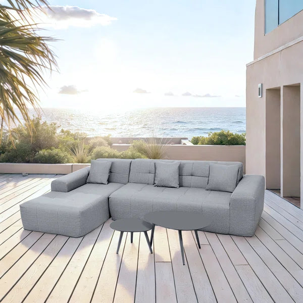 Deko Living - 3 Piece Gray Outdoor Compression Foam Sofa and Table Set
