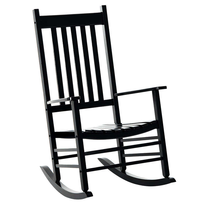 Outsunny - Wooden Porch Rocking Chair Outdoor Patio Rocker Garden Single Leisure Reclining Seat Armchair Black