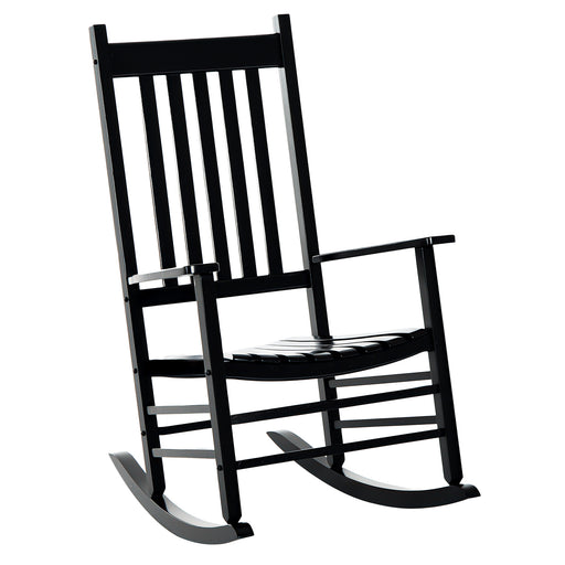 Outsunny - Wooden Porch Rocking Chair Outdoor Patio Rocker Garden Single Leisure Reclining Seat Armchair Black