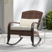 Outsunny - Adirondack Chair, Outdoor Wicker Rocking Chair with High Back, Seat Cushion and Pillow for Porch, Balcony, Cream/Brown