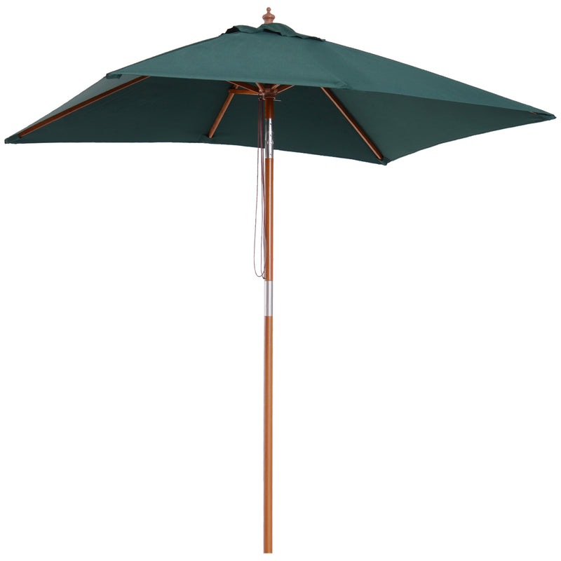 Outsunny - 6.6x5ft Square Market Parasol, Wooden Patio Umbrella with Tilt Mechanism and 6 Bamboo Ribs, Garden Sunshade, Green — 84D-017GN