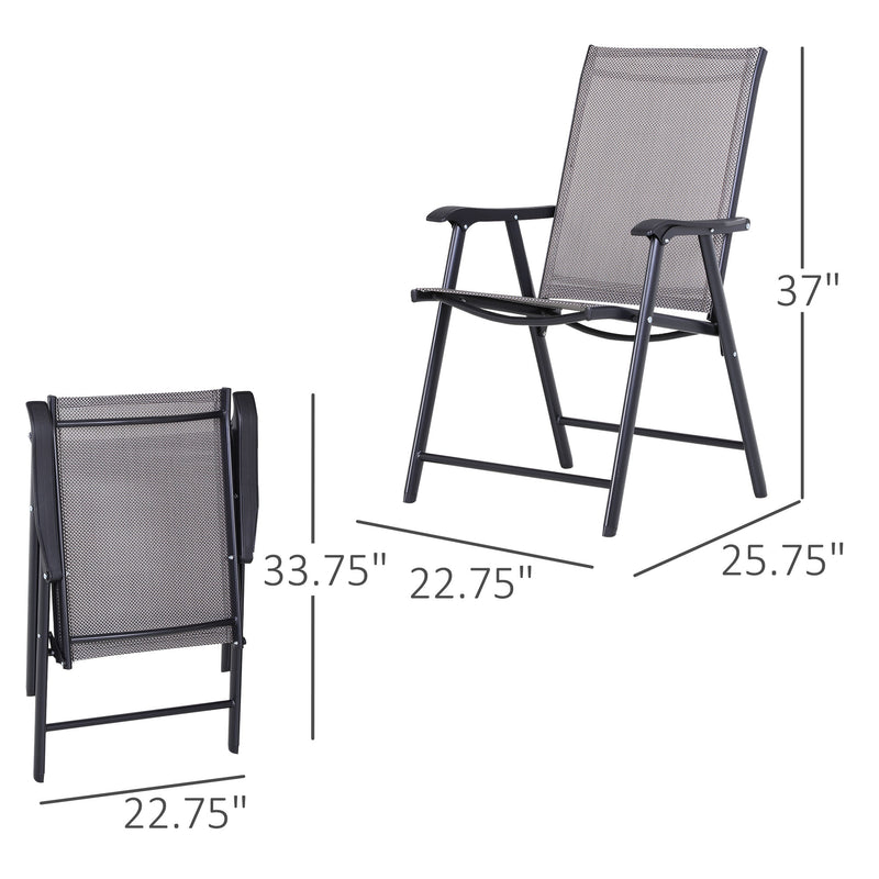 Outsunny - 2-Piece Folding Dining Chair Set for Relaxing on Patio, Balcony, or Garden, Comfortable Outdoor Furniture with Armrests, Grey