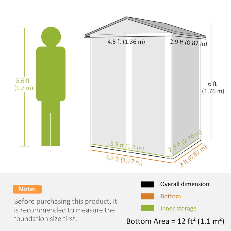 4.5 x 3ft Outdoor Storage Shed, Waterproof Metal Garden Shed with Lockable Door for Backyard, Patio, Lawn, Dark Grey