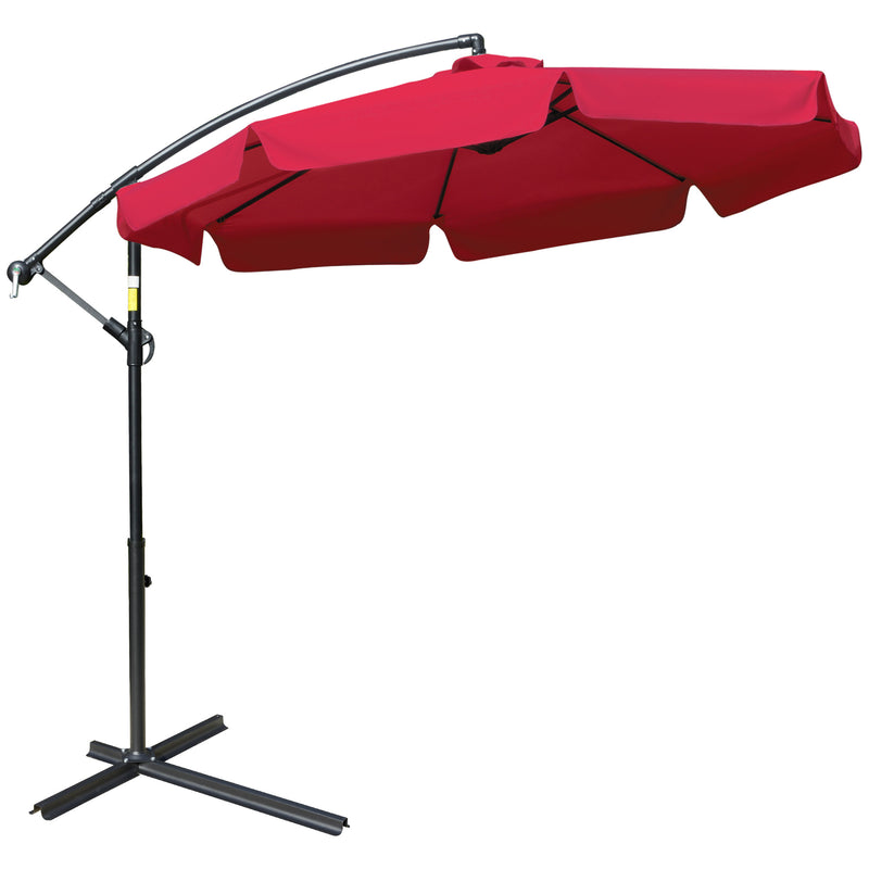 Outsunny - 9FT Offset Hanging Patio Umbrella Cantilever Umbrella with Easy Tilt Adjustment, Cross Base and 8 Ribs for Backyard, Poolside, Lawn and Garden, Red