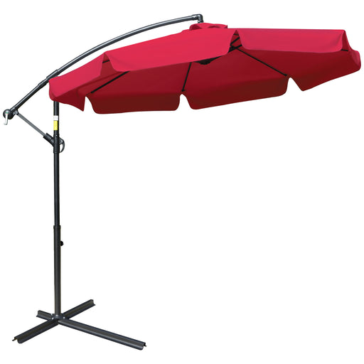 Outsunny - 9FT Offset Hanging Patio Umbrella Cantilever Umbrella with Easy Tilt Adjustment, Cross Base and 8 Ribs for Backyard, Poolside, Lawn and Garden, Red