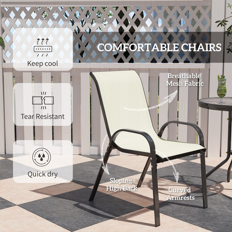 Outsunny - 3 Pieces Bistro Set, Small Patio Furniture Set with Stackable Mesh Chairs, Glass Table for Garden, Balcony, Beige