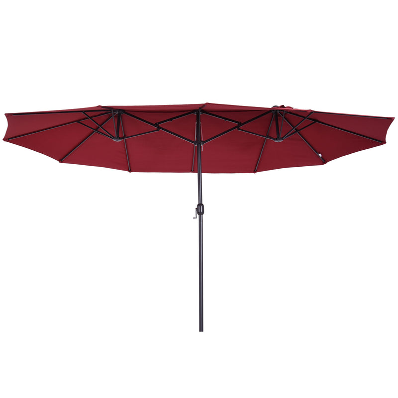 Outsunny - 15ft Double-sided Patio Umbrella with Twin Canopy, Extra Large Outdoor Parasol with Crank for Pool, Deck, Market, Wine Red