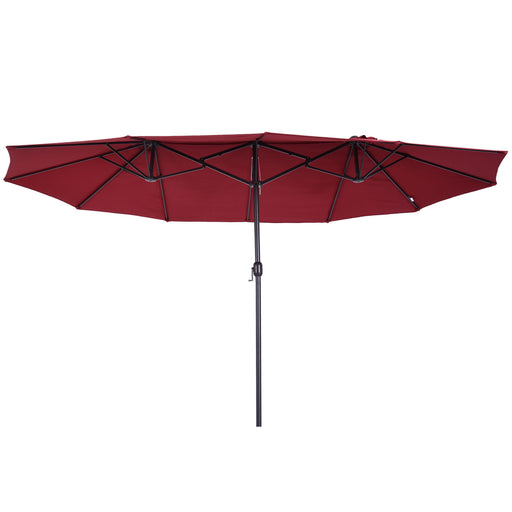 Outsunny - 15ft Double-sided Patio Umbrella with Twin Canopy, Extra Large Outdoor Parasol with Crank for Pool, Deck, Market, Wine Red
