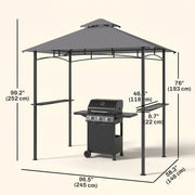 Outsunny - 8' x 5' BBQ Grill Gazebo Tent with Double Tiered Canopy for Outdoor Sun Shade, Grey