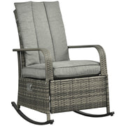 Outsunny - Outdoor Wicker Rocking Chair with Cushion, Patio PE Rattan Recliner Chair with Adjustable Footrest, Armrests, Mixed Grey
