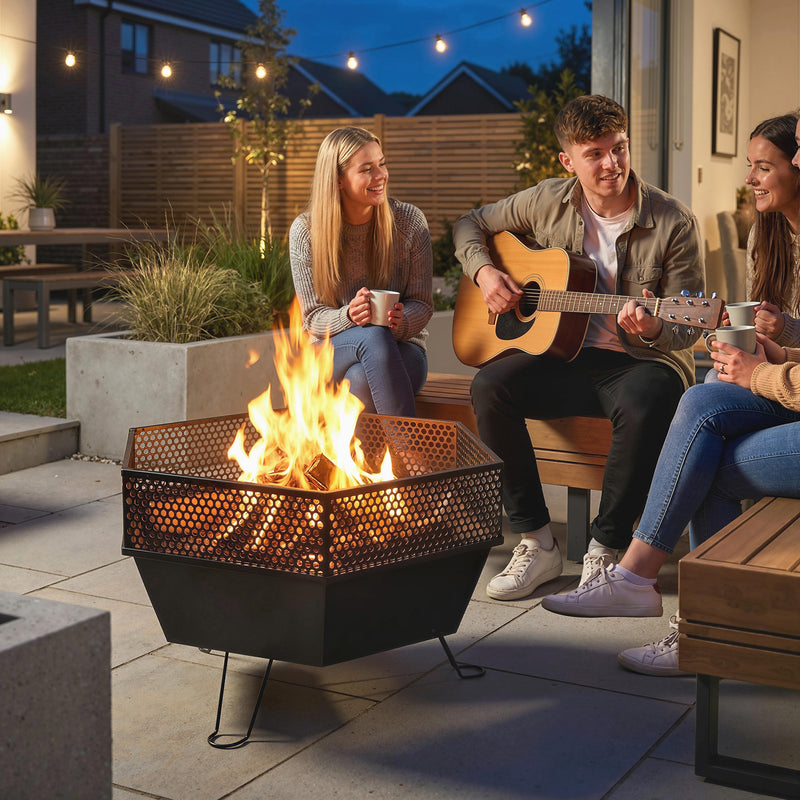Outsunny - 20" Fire Pit with Fire Poker, Foldable Wood Burning Firepits with Lid, Portable Firepit, Black