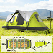Outsunny - Camping Tent for 6 with 2 Bedroom, Waterproof Rainfly and Carry Bag for Fishing Hiking Festival, Green