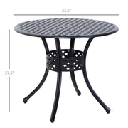 Outsunny - 33-Inch Roud Patio Dining Table with Umbrella Hole, Cast Aluminum Garden Table, All Weather Patio Bisto Table, for Lawn, Garden, Outside, Black