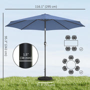 10' x 10' Round Market Umbrella with Base and Sandbag, Patio Umbrella with Crank Handle and Tilt, Blue