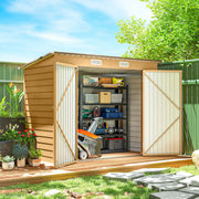 8 x 4FT Galvanized Garden Storage Shed, Metal Outdoor Shed with Double Doors and 2 Vents, Yellow