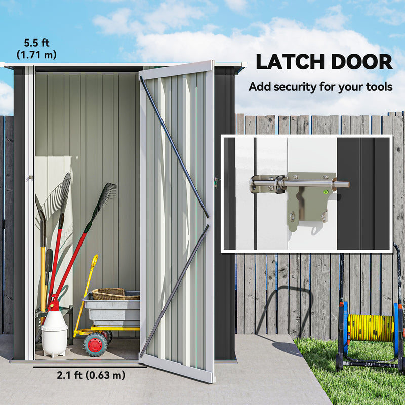 5 x 3ft Outdoor Storage Shed Metal Garden Shed Cabanon with Sloped Roof, Lockable Door for Tool, Grey