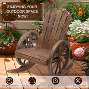 Outsunny - Patio Wooden Rocking Chair, Wagon Outdoor Rocker Chair with Slatted Design and Wheel Armrests for Garden, Carbonized