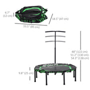 Soozier 48" Mini Trampoline, Foldable Trampoline with Adjustable Handle Bar for Adults Exercise, Workout, Fitness, Green