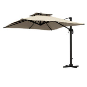 Outsunny - 10ft Square Cantilever Patio Umbrella, 360° Rotating Overhanging Umbrella with Cross Base, Crank Handle, Khaki