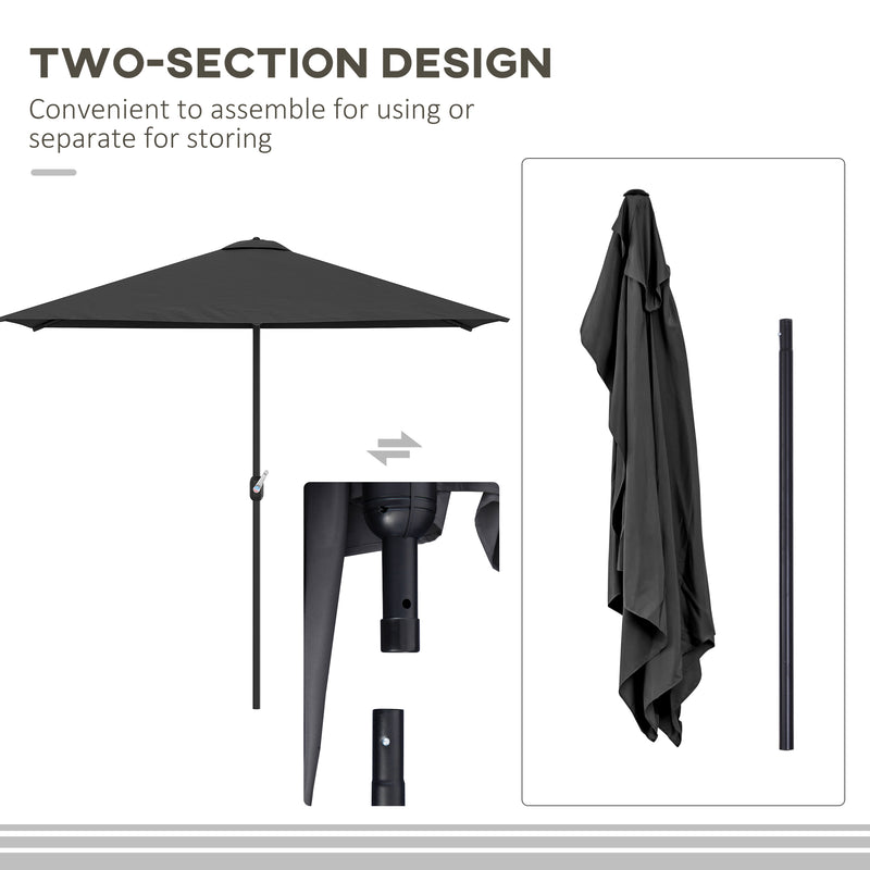 Outsunny - 8ft Half Round Umbrella Outdoor Balcony Parasol Patio Garden Outdoor Window Sun Shade w/ 5 Ribs, Black — 84D-074V00BK