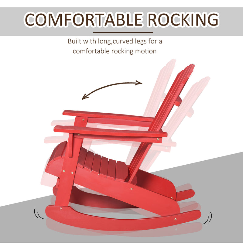 Outsunny - Wooden Adirondack Rocking Muskoka Chair with Slatted Wooden Design, Fanned Back and Classic Rustic Style, Red