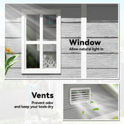 6x5 Plastic Garden Storage Shed with Floor Window Lockable Doors and Vents Outdoor Wood Effect Grey