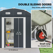 8' x 4' Galvanized Outdoor Storage Shed, Garden Shed with Adjustable Shelves, Double Sliding Doors and Vents