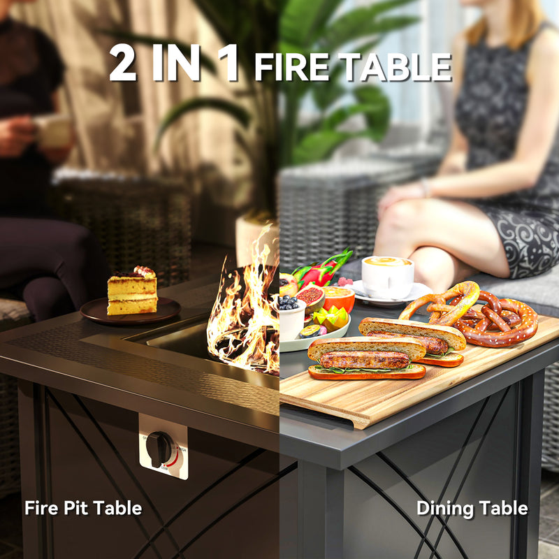 Outsunny - 28" Propane Fire Pit Table 40,000 BTU Square Outdoor Gas Fire Table with Waterproof Cover, Adjustable Foot Pads