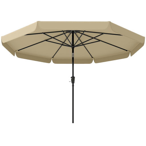 Outsunny - 10 ft Patio Umbrella with Push Button Tilt and Crank, Outdoor Market Table Umbrella Parasol, Khaki
