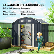 8' x 4' Galvanized Outdoor Storage Shed, Garden Shed with Adjustable Shelves, Double Sliding Doors and Vents