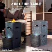 Outsunny - 16.5" x 11" x 22.4" Propane Fire Pit Table with Fountain, 15000 BTU Outdoor Gas Fire Table with LED Light Adjustable Water Flow, Fire Fountain Water with Glass Rocks, Grey