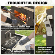 Outsunny - BBQ Trolley Charcoal Grill Portable Stainless Steel Barbecue Tool Kits w/ Wheels Side Shelf for Camping Hiking Picnic