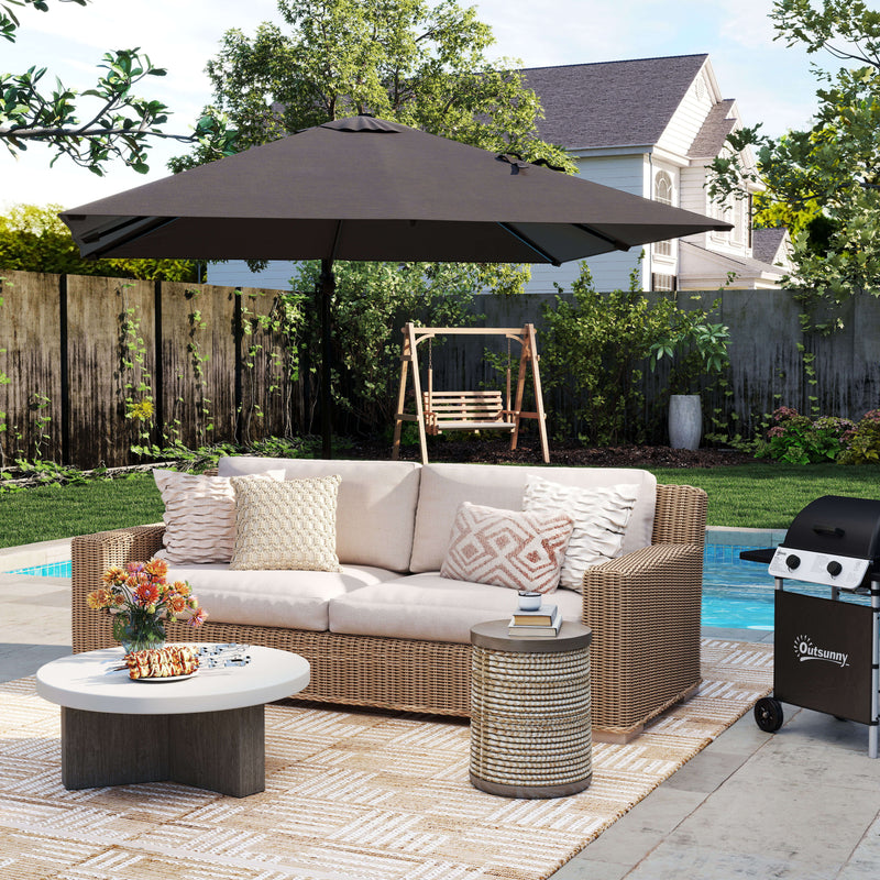 Outsunny - 8' x 8' Square Patio Hanging Offset Umbrella with 360° Rotation, Aluminum Outdoor Cantilever Parasol with Crank & Tilt, Sun Canopy Shelter with Cross Base, Grey — 84D-051V00GY