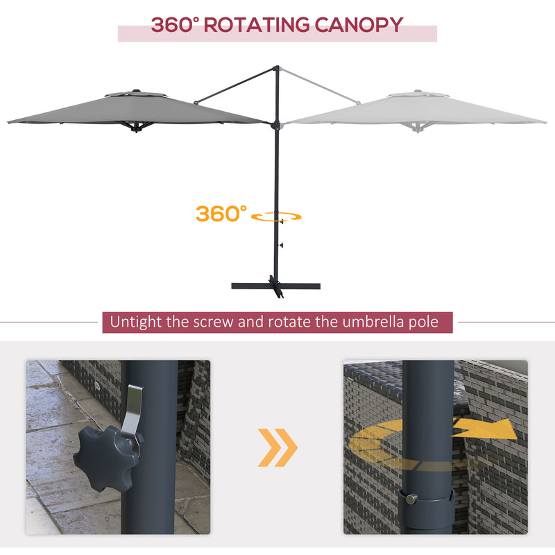 Outsunny - 10 FT Cantilever Umbrella, Aluminum Hanging Offset Umbrella with 360° Rotation, Crank, Tilt, Cross Base, Grey — 84D-321V00CG