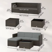 Outsunny - 3 Pieces Patio Furniture Set with Cushions, Outdoor PE Rattan Wicker Conversation Corner Sofa Set with Glass Top Table
