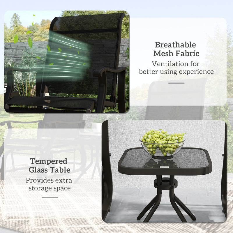 Outsunny - 3PCs Gliding Rocking Chair & Bistro Tea Table Set, Black