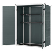 Outdoor 4.4' x 2.3' Plastic Storage Shed with Lockable Doors and Foldable Shelves, Wood-Effect Garden Shed, Grey