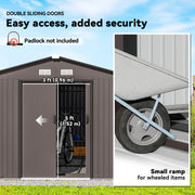 9' x 10.6' Garden Storage Shed w/ Foundation Kit Metal Tool Storage House w/ Double Doors Brown