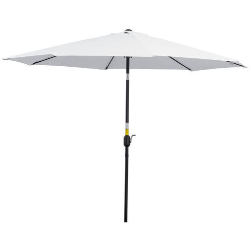 Outsunny - 10' x 8' Round Market Umbrella, Patio Umbrella with Crank Handle and Tilt, Outdoor Parasol for Garden, White