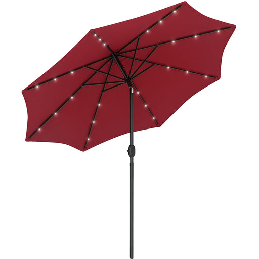 Outsunny - 9ft Solar Patio Umbrella Outdoor Sunshade 24 LED Lights Tilt Canopy, Wine Red