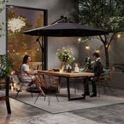 9.5' Offset Patio Umbrella Garden Parasol with Solar LED Lights and Weights, Dark Grey