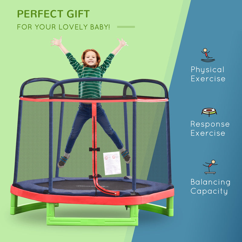 Aosom 84.75" Kids Trampoline 7 FT Indoor Outdoor Trampolines with Safety Net Enclosure Built-in Zipper Padded Covering, for Boys and Girls, Red