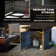 Outsunny - Outdoor PE Rattan Propane Fire Pit Table, 50,000 BTU Pulse-Ignition Wicker Fire Table, Mixed Grey