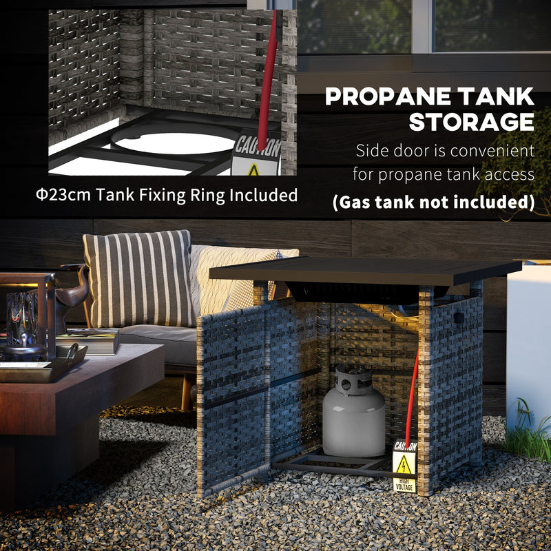 Outsunny - Outdoor PE Rattan Propane Fire Pit Table, 50,000 BTU Pulse-Ignition Wicker Fire Table, Mixed Grey