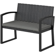 Outsunny - 2 Seater Outdoor Bench, Rattan Garden Bench Loveseat with Cushion, Armrests, Steel Frame for Patio, Porch, Light Grey
