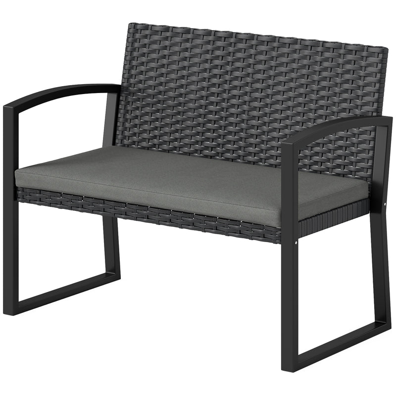 Outsunny - 2 Seater Outdoor Bench, Rattan Garden Bench Loveseat with Cushion, Armrests, Steel Frame for Patio, Porch, Light Grey