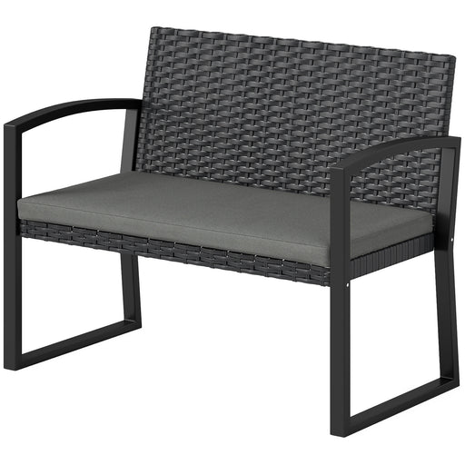 Outsunny - 2 Seater Outdoor Bench, Rattan Garden Bench Loveseat with Cushion, Armrests, Steel Frame for Patio, Porch, Light Grey